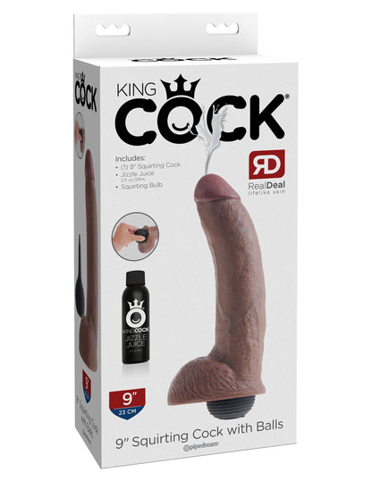 King Cock 9 Inch Squirting Cock With Balls - Brown PD5603-29