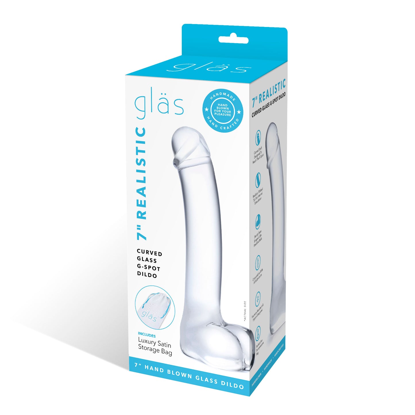 7 Inch Realistic Curved Glass G-Spot Dildo - Clear GLAS-153