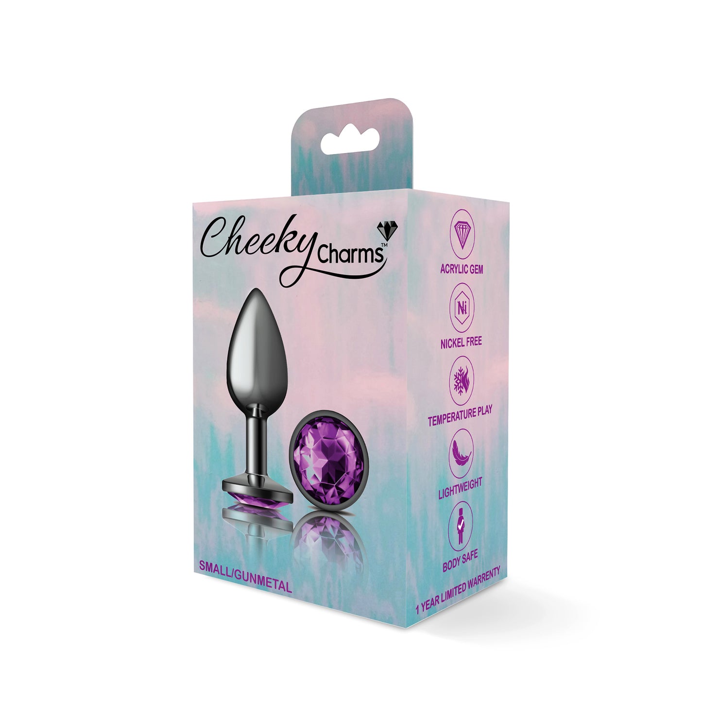 Cheeky Charms-Gunmetal Metal Butt Plug- Round-Deep Purple-Small VB-CC9123