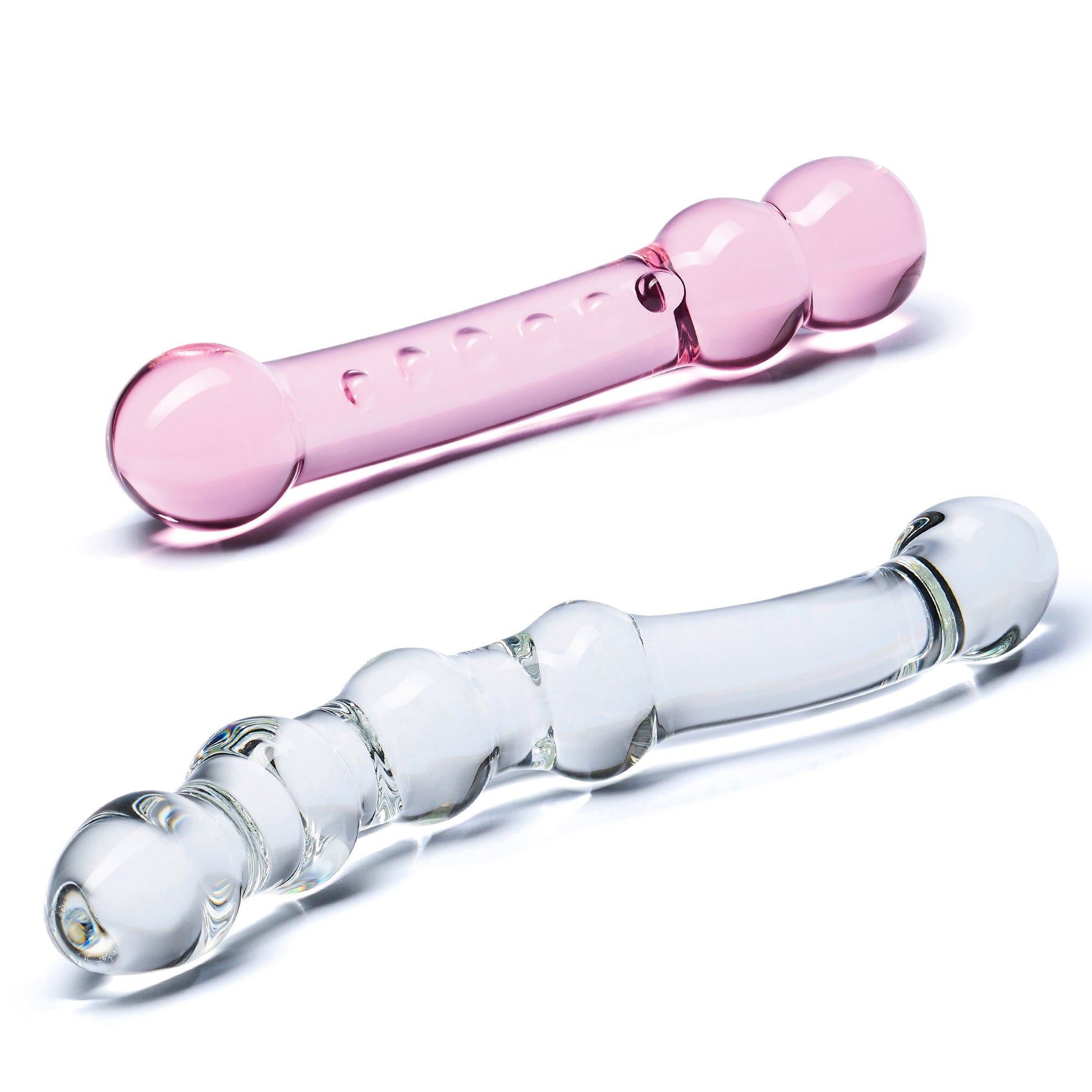 2 Pc Double Pleasure Glass Dildo Set - Pink/clear GLAS-SET-01