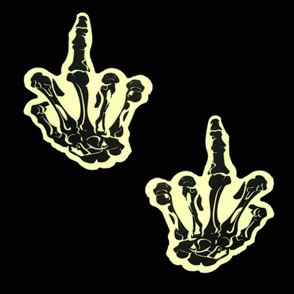 Fuck You Glow in the Dark Skeleton Hand Nipple  Cover Pasties NN-BLA-FU-GLO