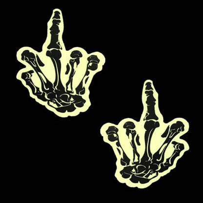 Fuck You Glow in the Dark Skeleton Hand Nipple  Cover Pasties NN-BLA-FU-GLO