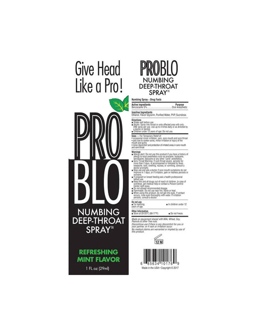 Problo Numbing Deep Throat Spray - Refreshing Mint - 1 Fl. Oz.