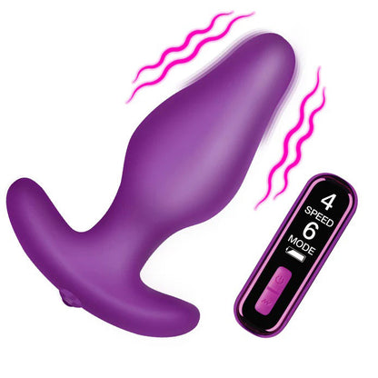 "Vibrating Silicone Butt Plug With Digital Remote - Purple BNG-AH744"