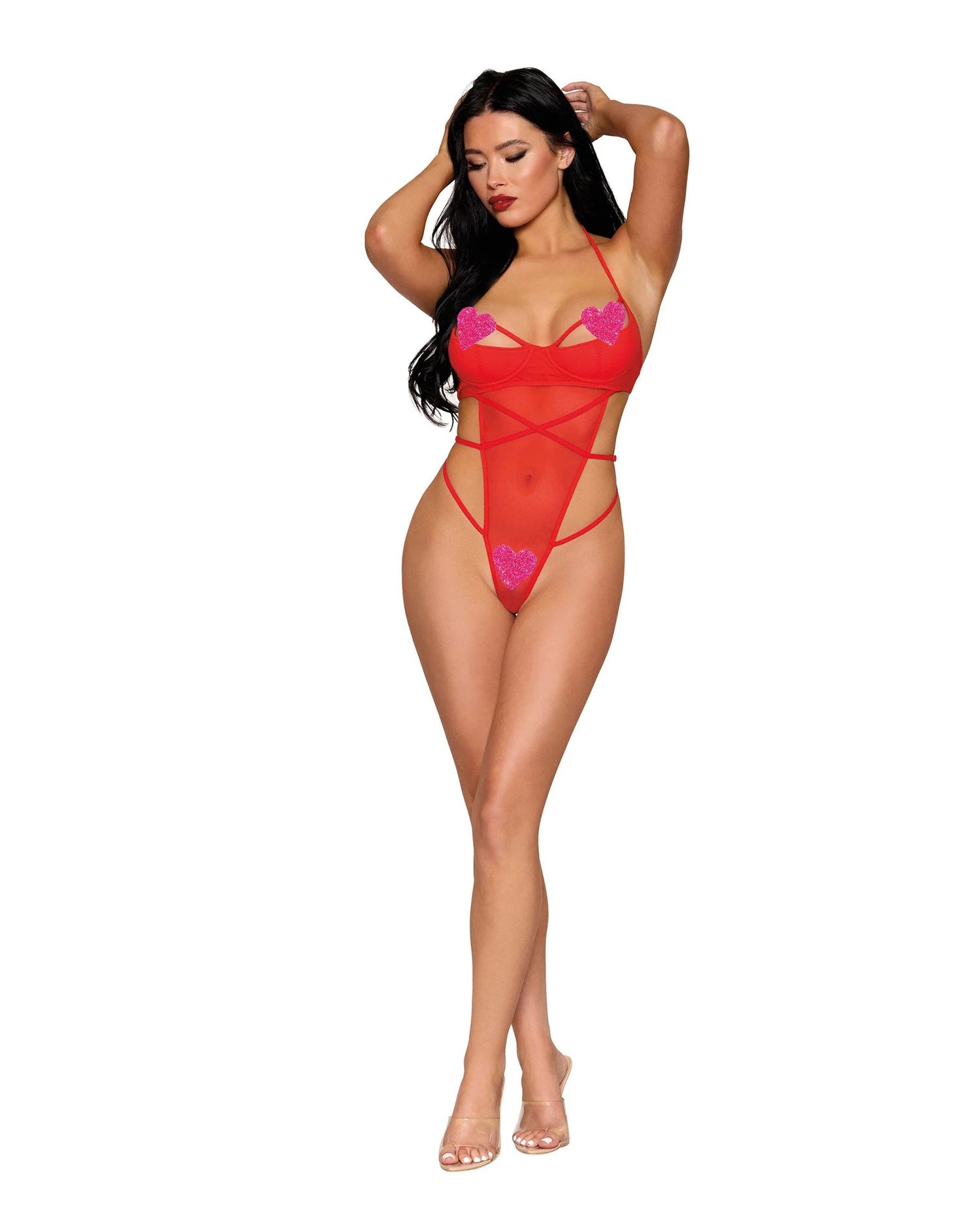 "Teddy Dmnd With Pink Hearts- One Size - Red DG-13527PNSTAOS"