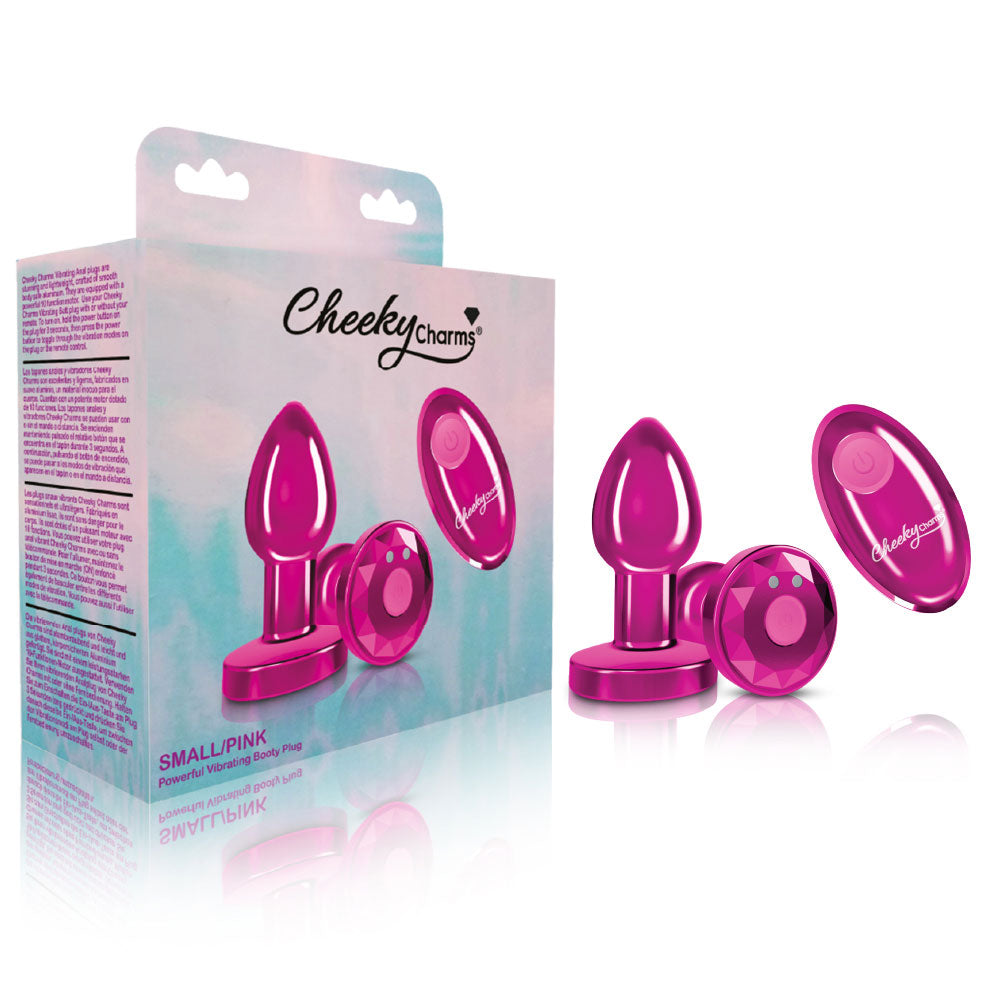 Cheeky Charms - Rechargeable Vibrating Metal Butt Plug With Remote Control - Pink - Small VB-CC9146