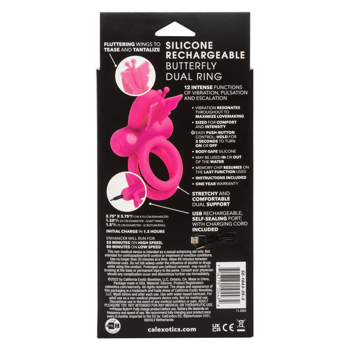 Silicone Rechargeable Dual Butterfly Ring - Pink SE1843353