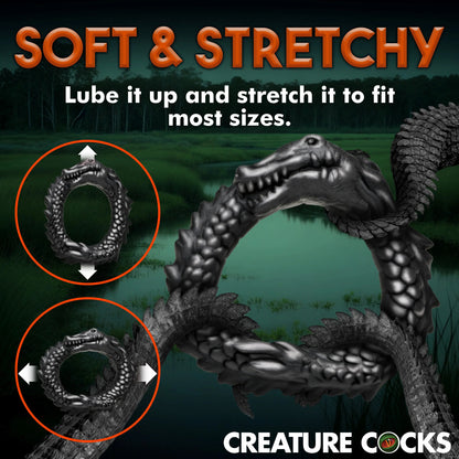 Black Caiman Silicone Cock Ring - Black CC-AH297