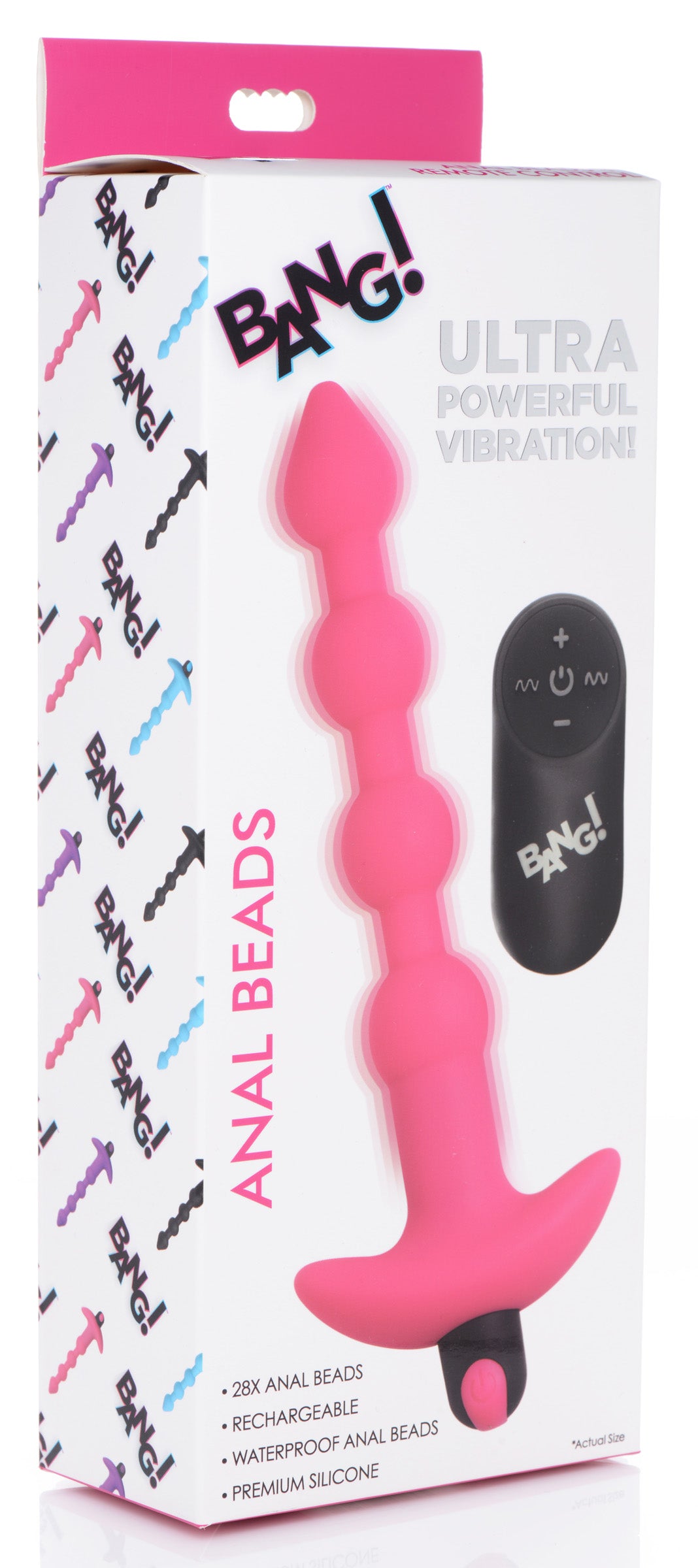 Bang - Vibrating Silicone Anal Beads and Remote Control - Pink BNG-AG614-PNK