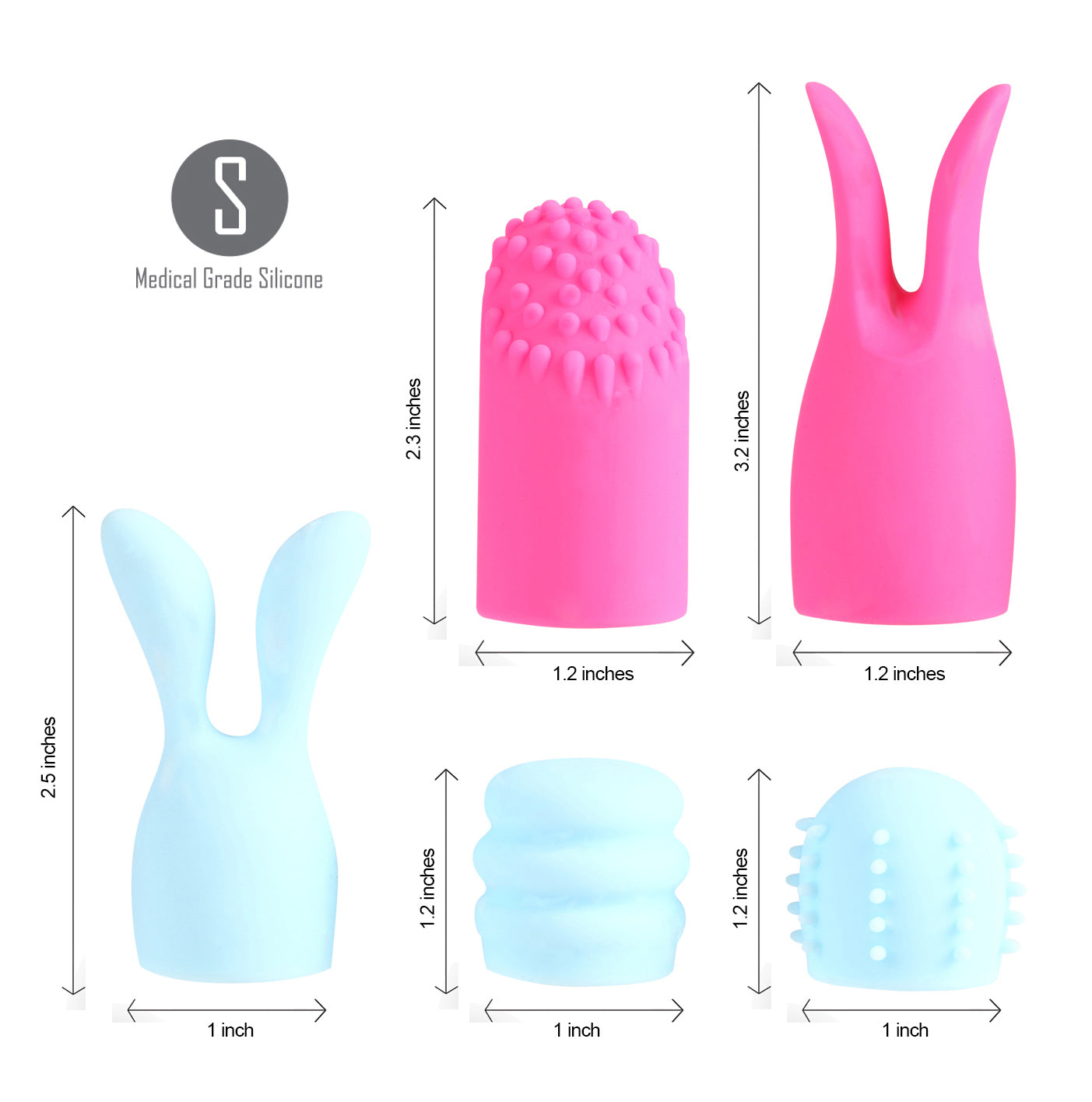 Quinn 5 Piece Silicone Attachments - Pink/blue MTMA336