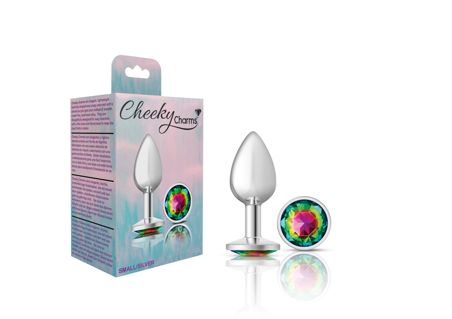 Cheeky Charms-Silver Metal Butt Plug- Round-Rainbow-Small VB-CC9117