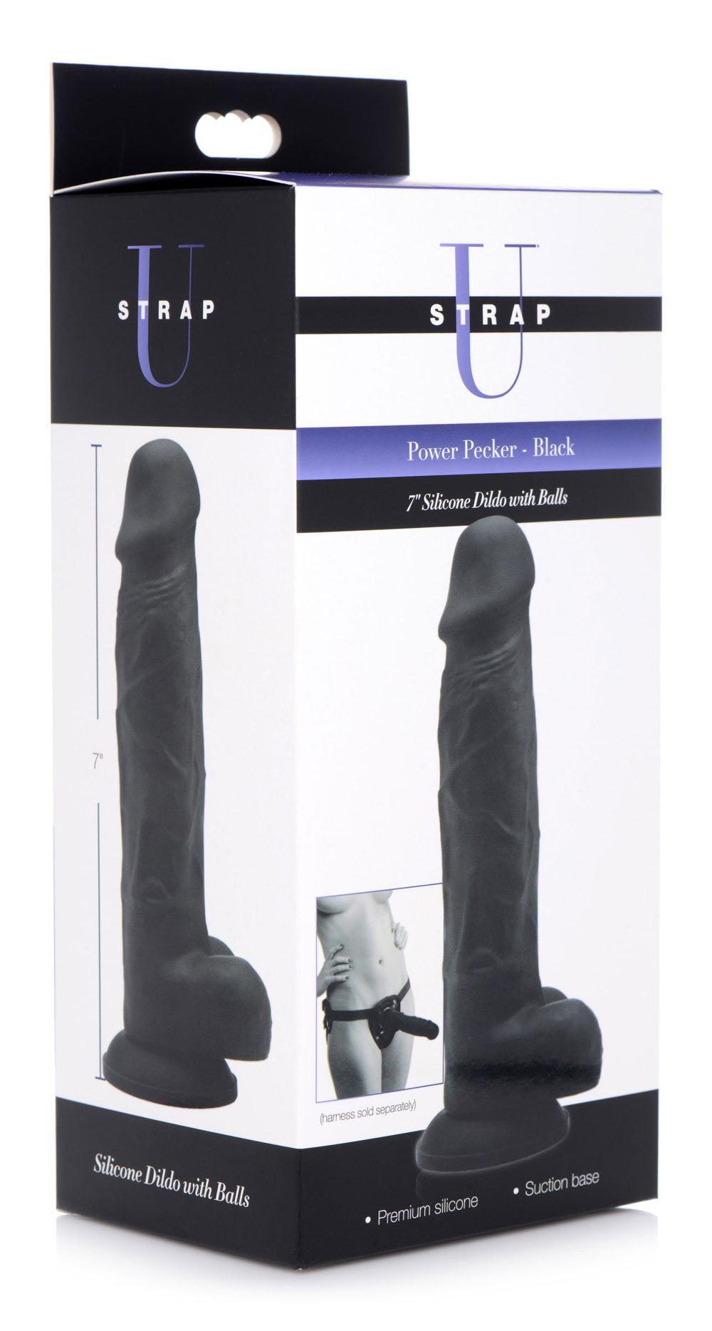 Power Pecker 7 Inch Silicone Dildo With Balls - Black SU-AG371BLK