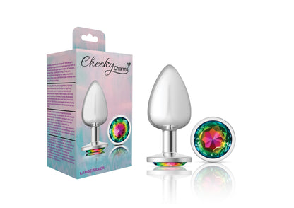 Cheeky Charms-Silver Metal Butt Plug- Round-Rainbow-Large VB-CC9119