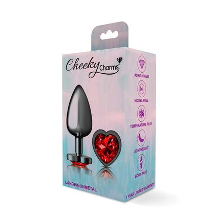 Cheeky Charms-Gunmetal Metal Butt Plug- Heart-Dark Red-Large VB-CC9137