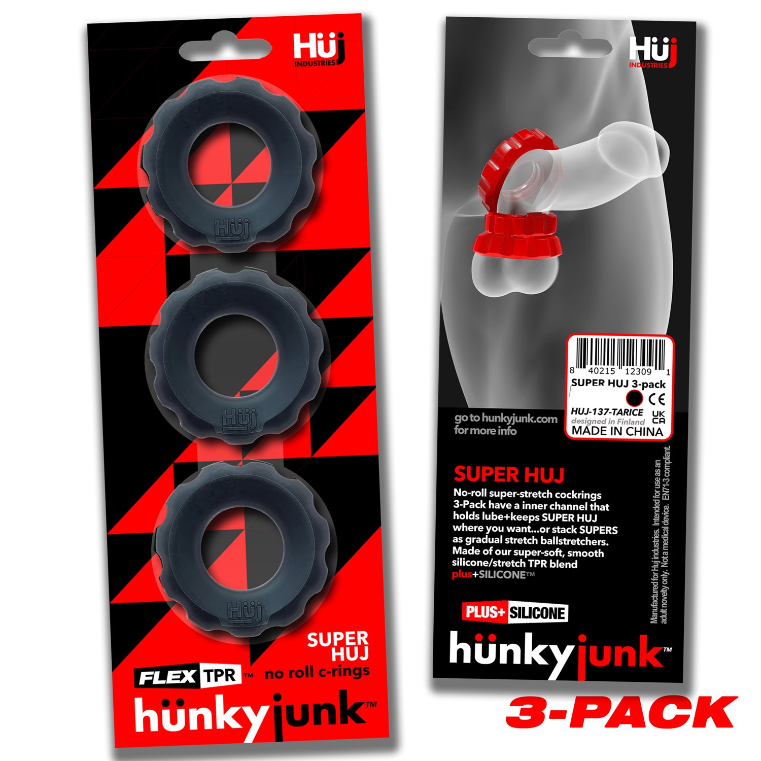 Super Huj - 3-Pack Cockrings - Tar Ice HUJ-137-TARICE