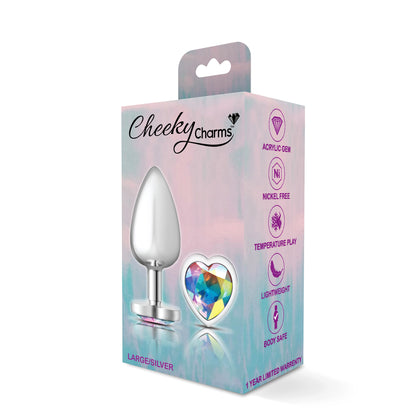 Cheeky Charms-Silver Metal Butt Plug- Heart-Clear-Large VB-CC9128