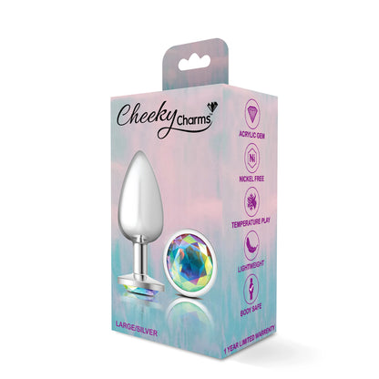 Cheeky Charms-Silver Metal Butt Plug- Round-Clear-Large VB-CC9116