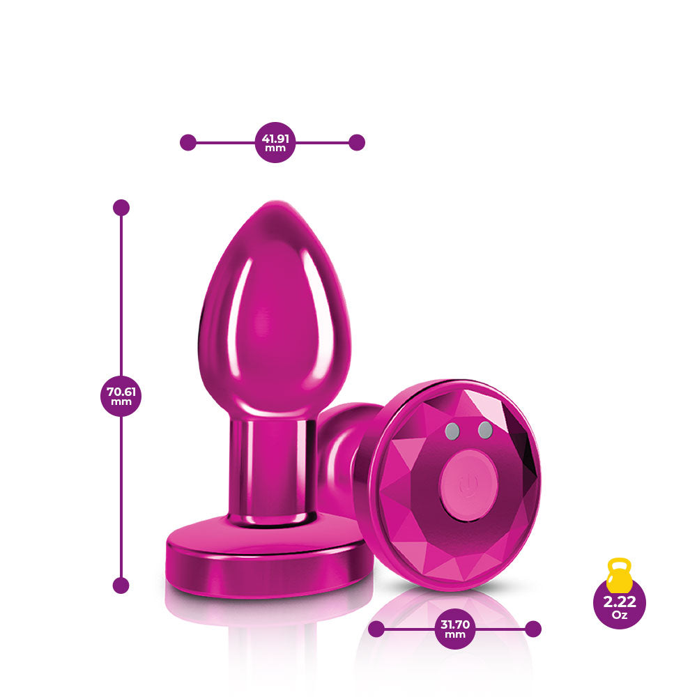 Cheeky Charms - Rechargeable Vibrating Metal Butt Plug With Remote Control - Pink - Small VB-CC9146