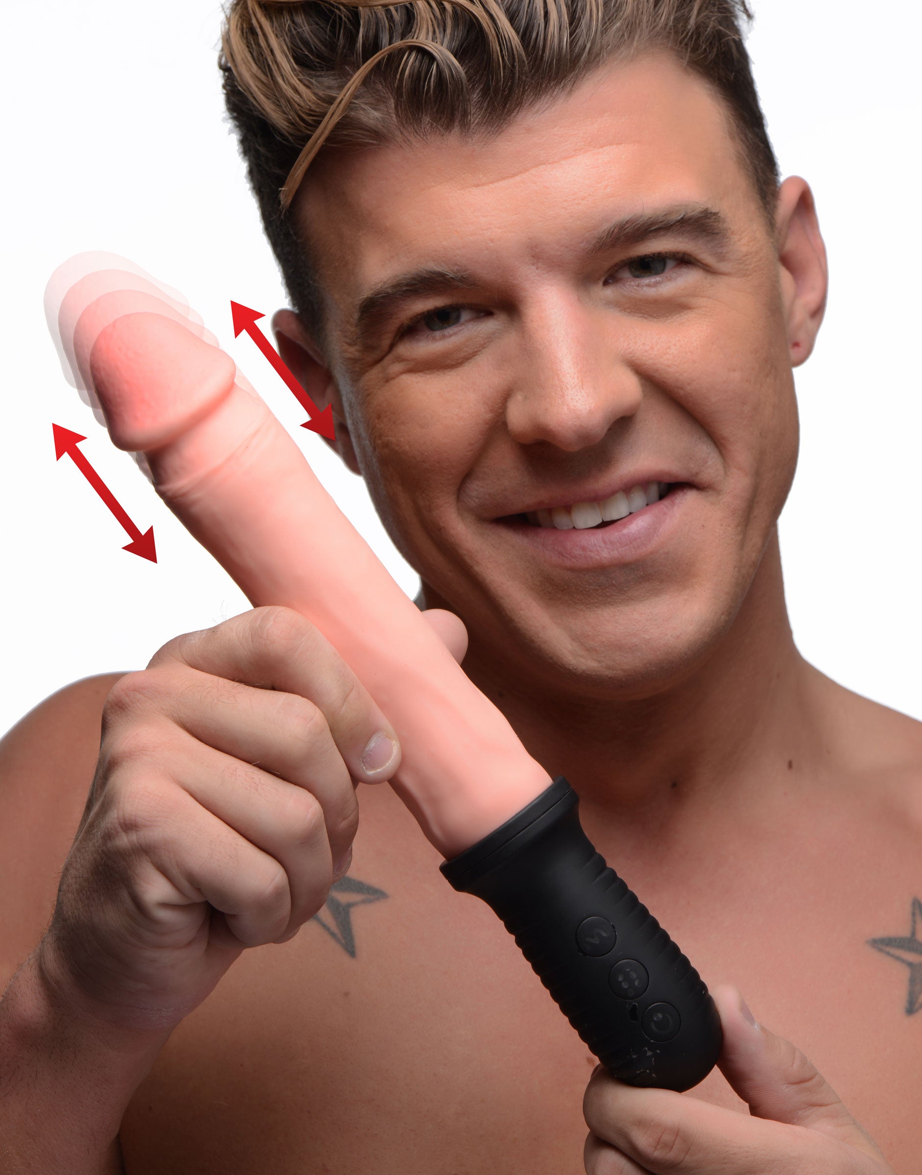 8x Auto Pounder Vibrating and Thrusting Dildo With Handle - Flesh MS-AG360-FLESH