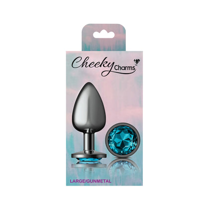 Teal Round Gem Gunmetal Metal Plug - Lg
