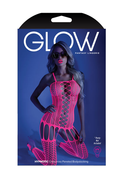 Hypnotic Crisscross Stripe Bodystocking - One Size - Neon Pink FL-GL2113-OS-B