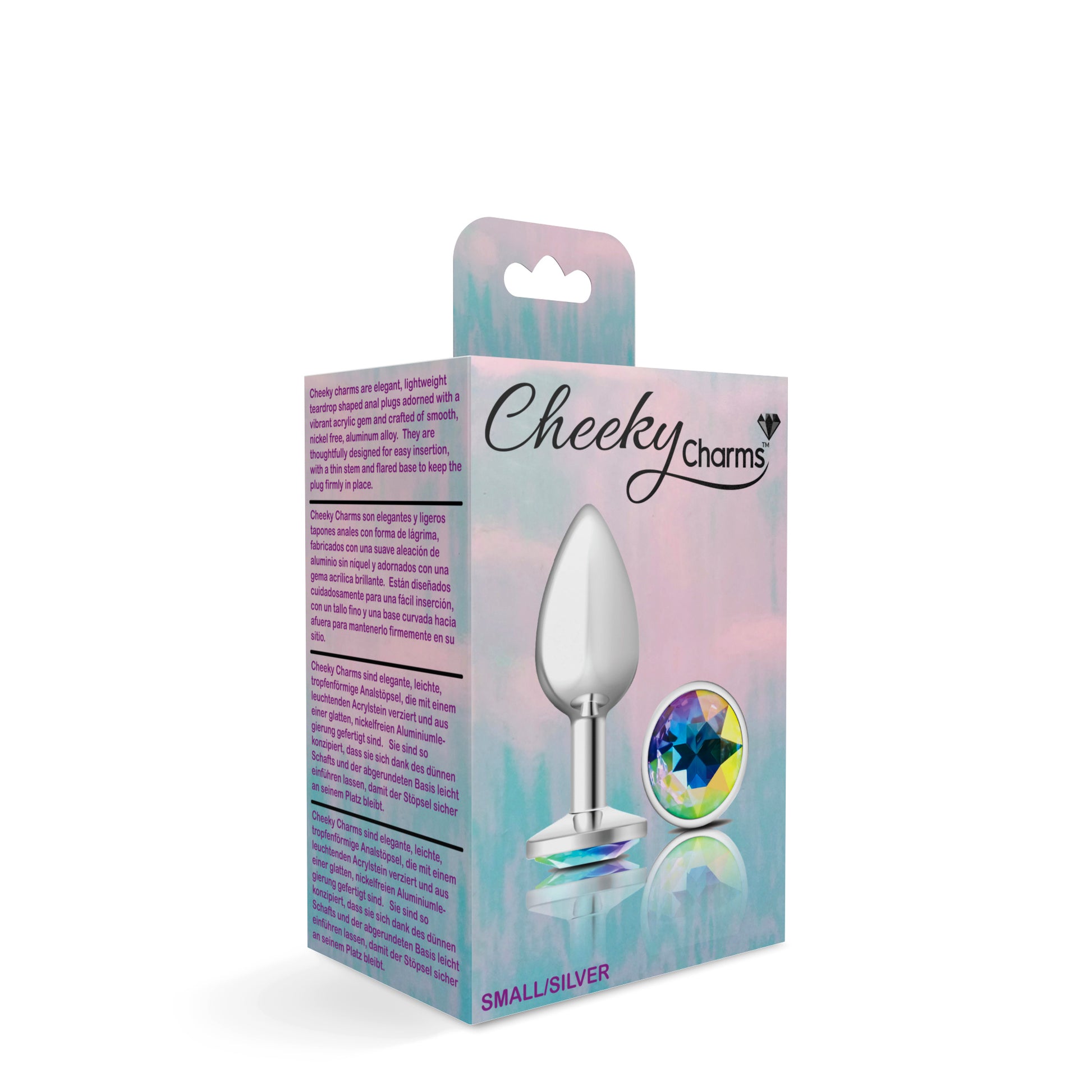 Cheeky Charms-Silver Metal Butt Plug- Round-Clear-Small VB-CC9114