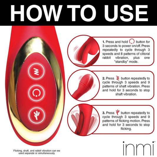 Rabbit Flick Flicking Silicone Rabbit Vibrator - Red