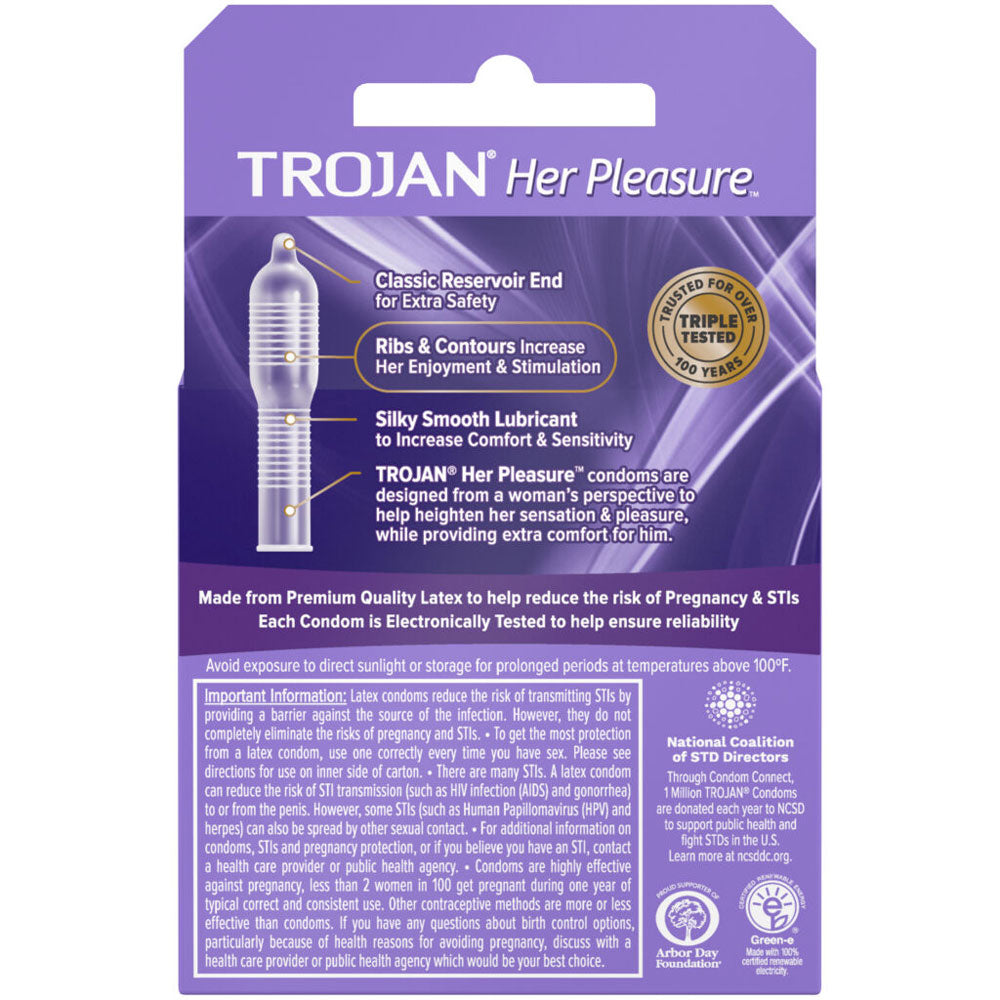 Trojan Her Pleasure Sensations Lubricated Condoms - 3 Pack