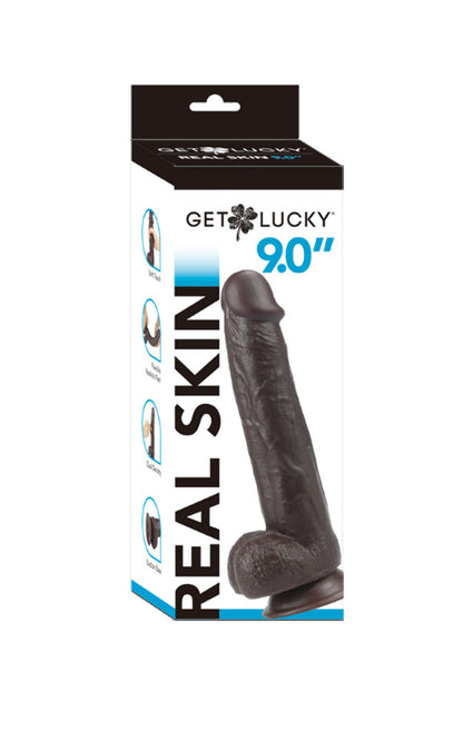 Real Skin 9" Dual Layer Dildo - Dark Brown