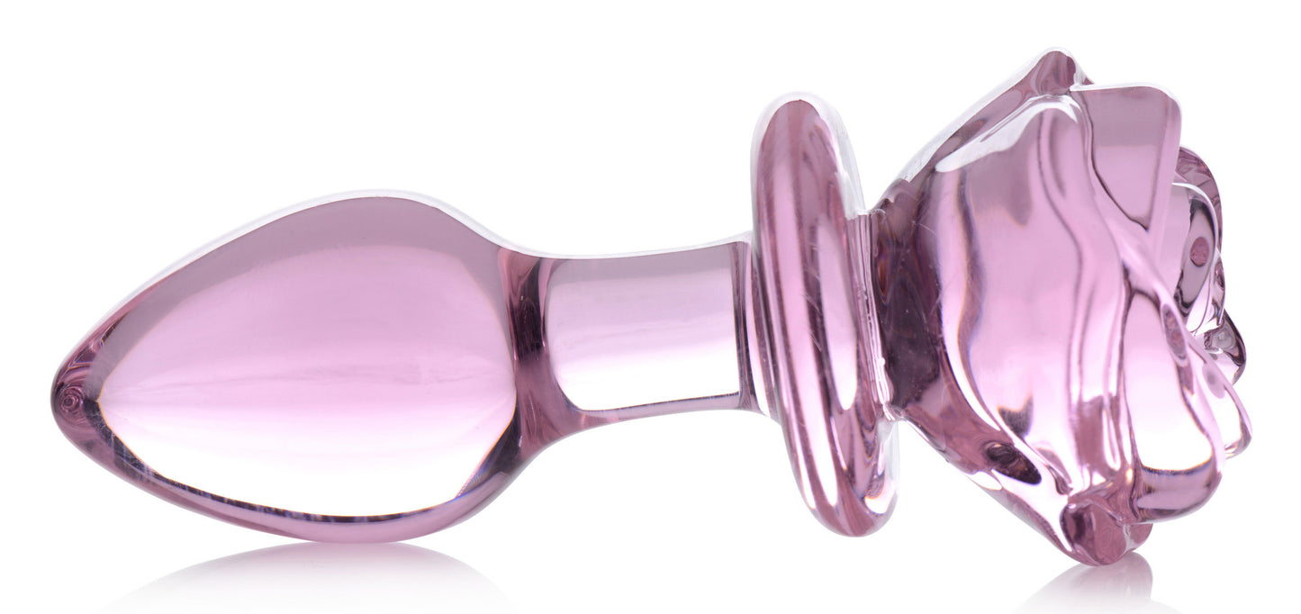 Pink Rose Glass Anal Plug - Medium BTYS-AG650-MED