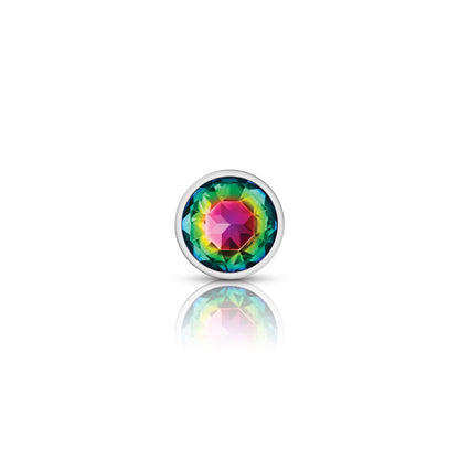Rainbow Round Gem Silver Metal Plug - Sm