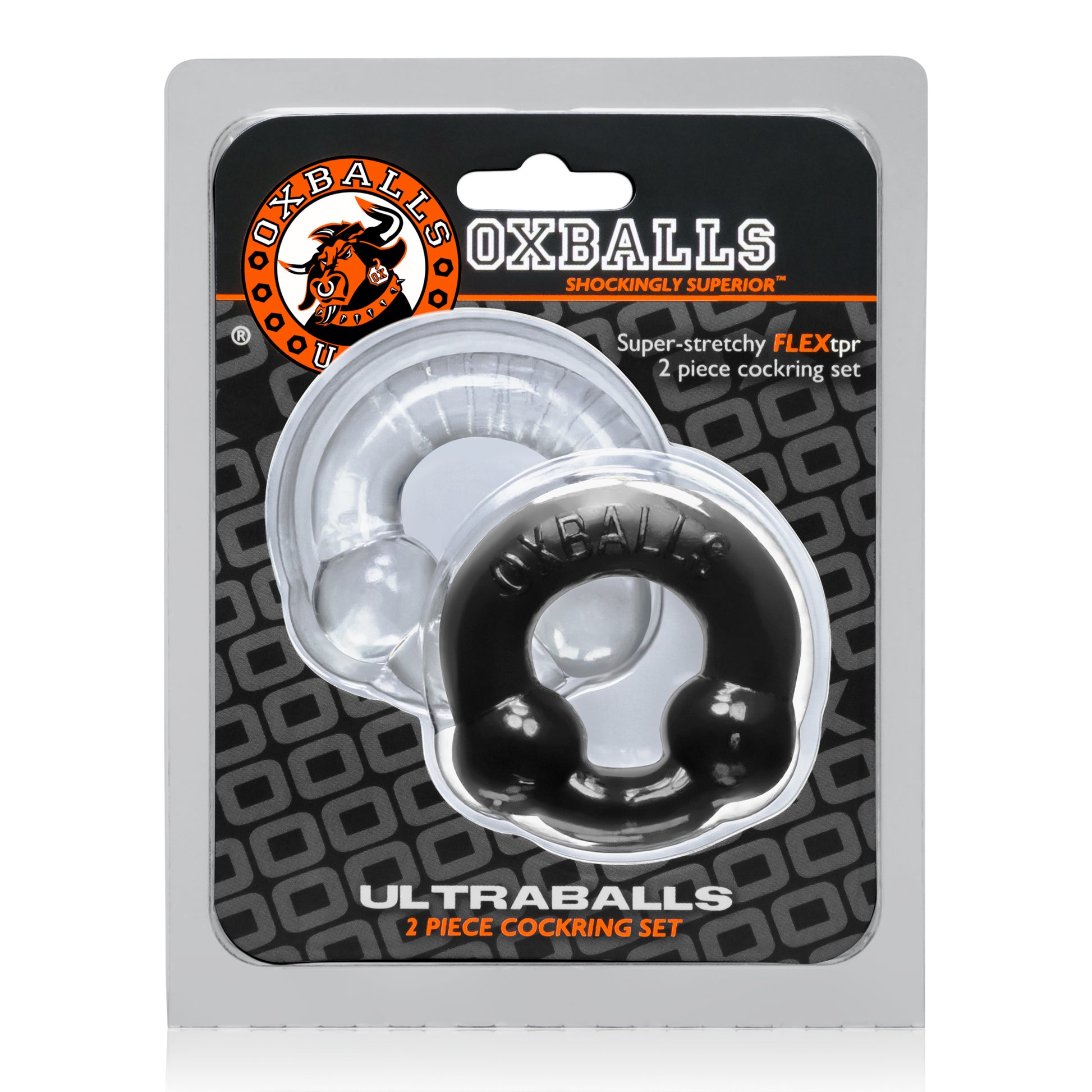 Ultraballs 2- Piece Cockring Set - Black & Clear OX-3010-BC