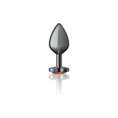 Cheeky Charms-Gunmetal Metal Buttplug- Heart-Rainbow-Medium VB-CC9133