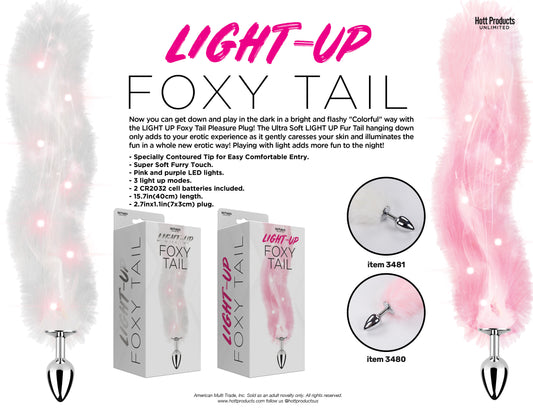 Foxy Tail - Light Up Faux Fur Butt Plug - Pink Plug - Pink HTP3480