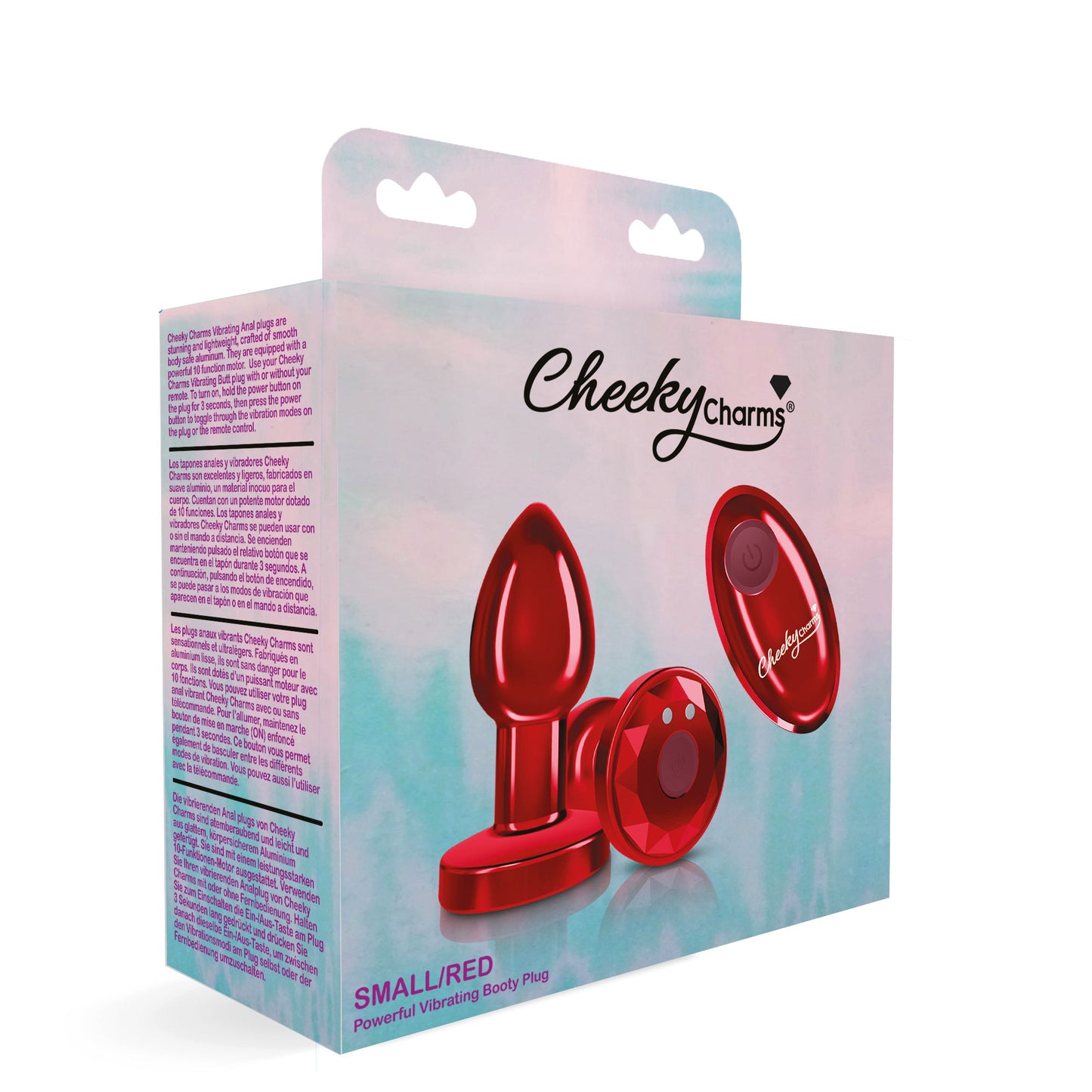 Cheeky Charms - Rechargeable Vibrating Metal Butt Plug With Remote Control - Red - Small VB-CC9142