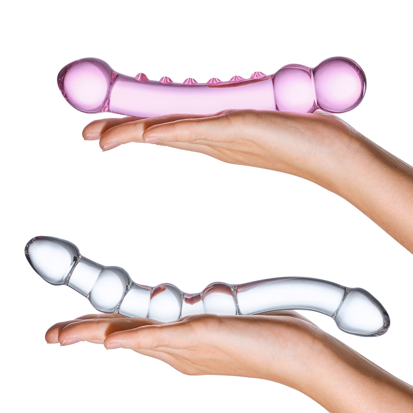 2 Pc Double Pleasure Glass Dildo Set - Pink/clear GLAS-SET-01