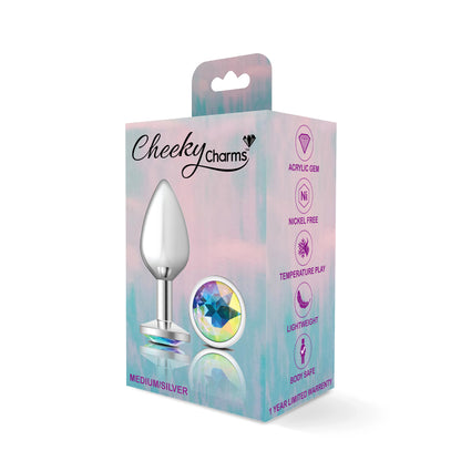 Cheeky Charms-Silver Metal Butt Plug- Round-Clear-Medium VB-CC9115