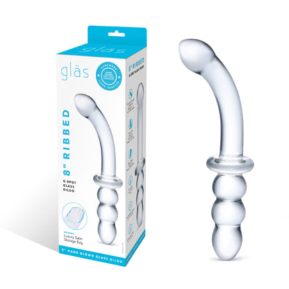 8 Inch Ribbed G-Spot Glass Dildo - Clear GLAS-152