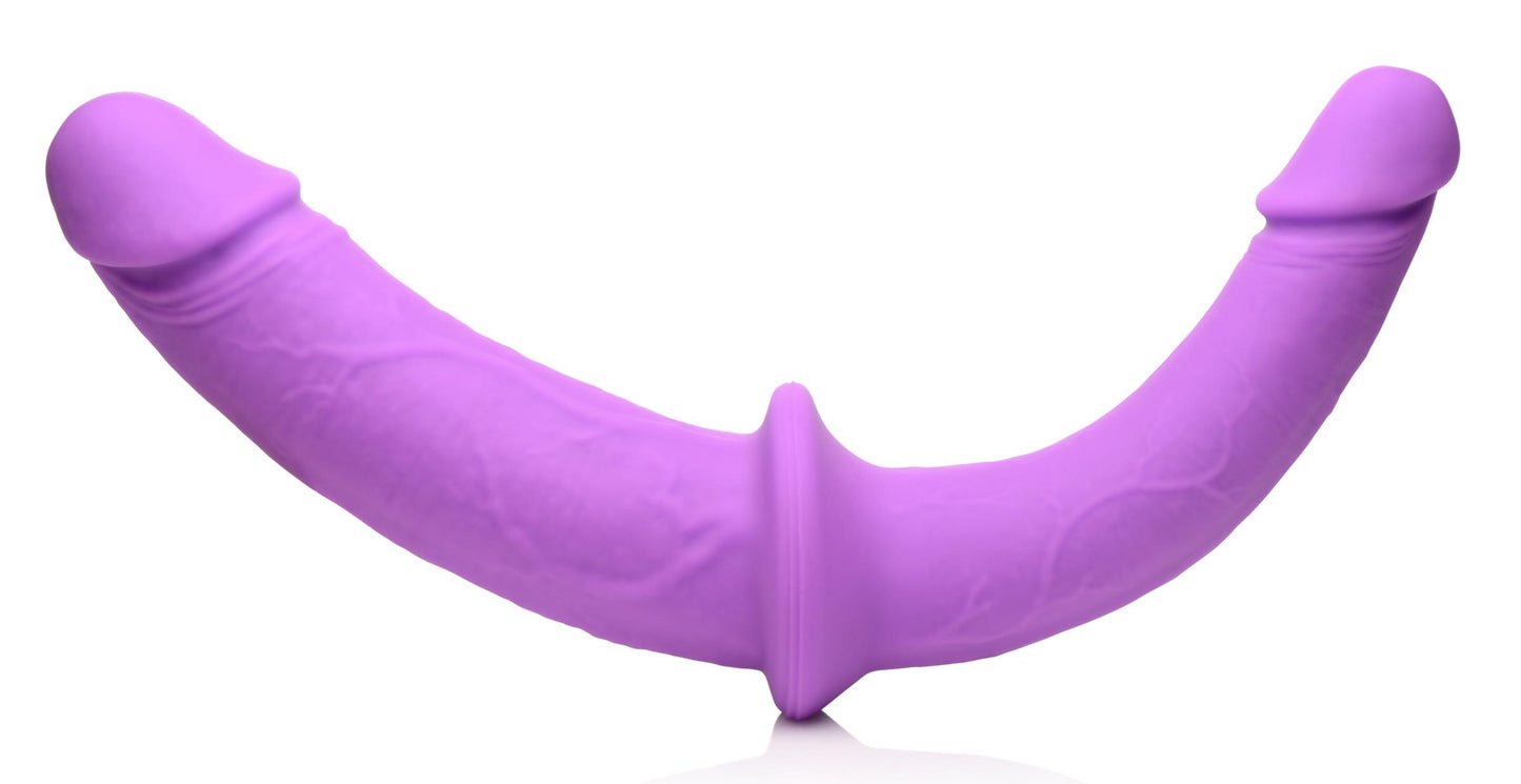 Double Charmer Silicone Double Dildo With Harness  - Purple SU-AG912