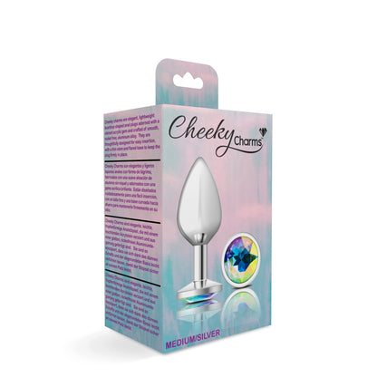 Cheeky Charms-Silver Metal Butt Plug- Round-Clear-Medium VB-CC9115