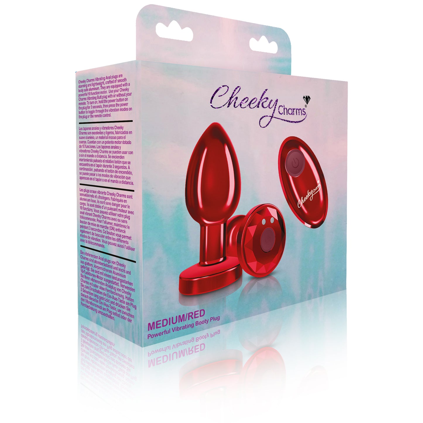 Cheeky Charms - Rechargeable Vibrating Metal Butt  Plug With Remote Control - Red - Medium VB-CC9143