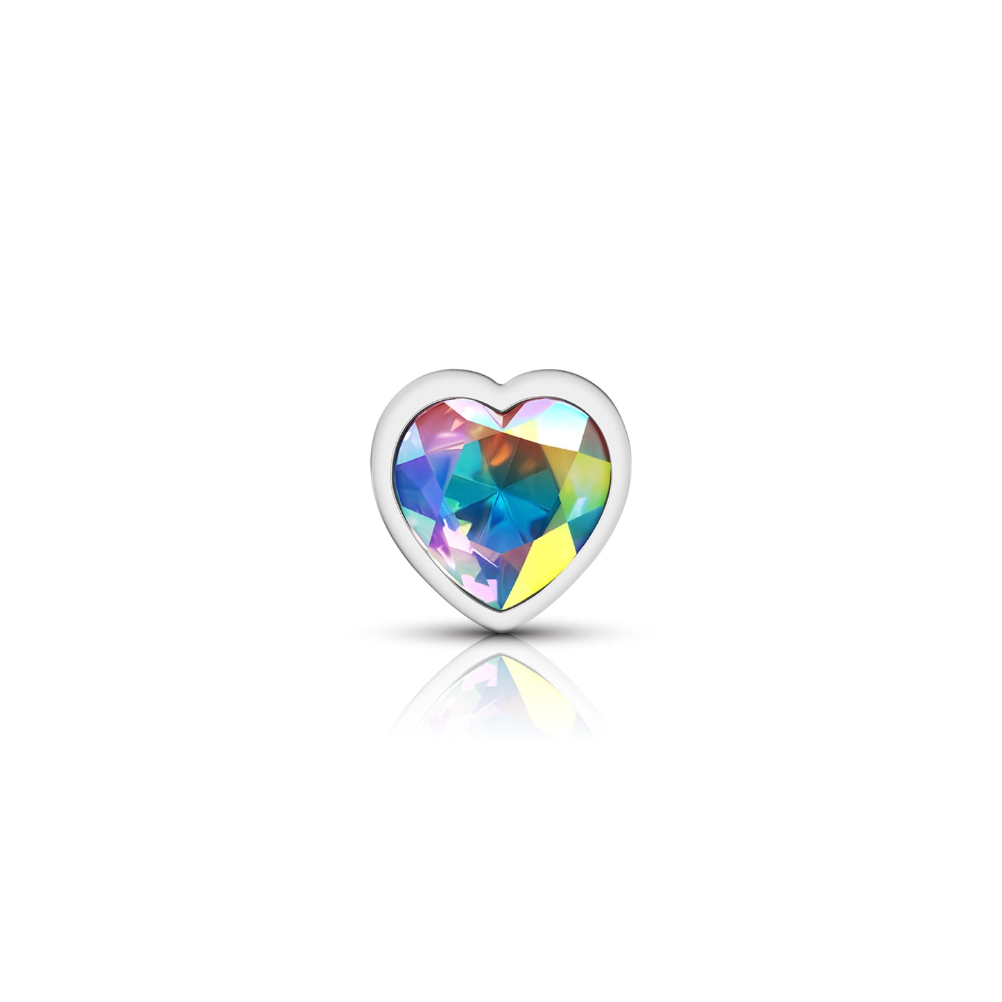 Clear Iridescent Heart Gem Silver Metal Plug - Md