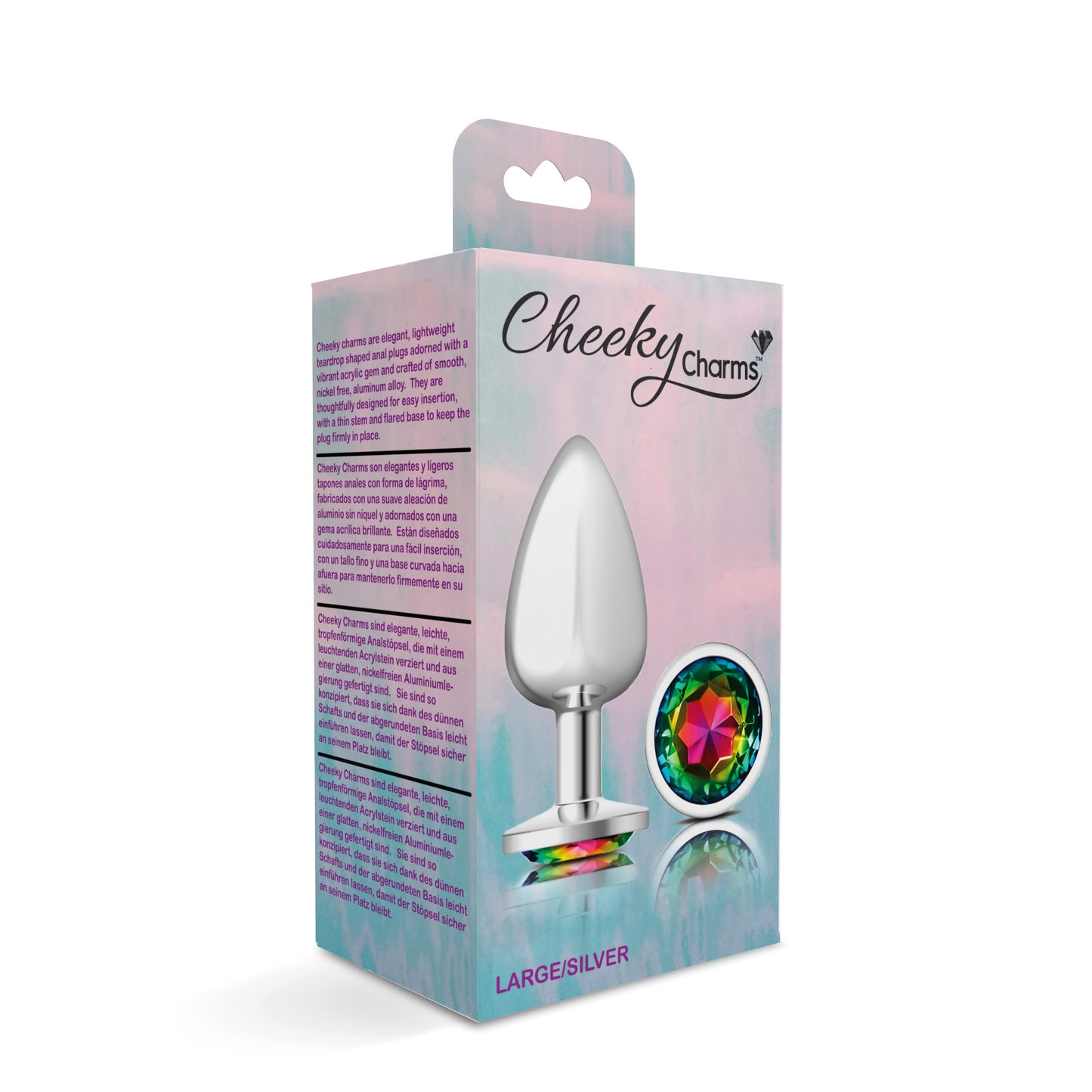 Cheeky Charms-Silver Metal Butt Plug- Round-Rainbow-Large VB-CC9119