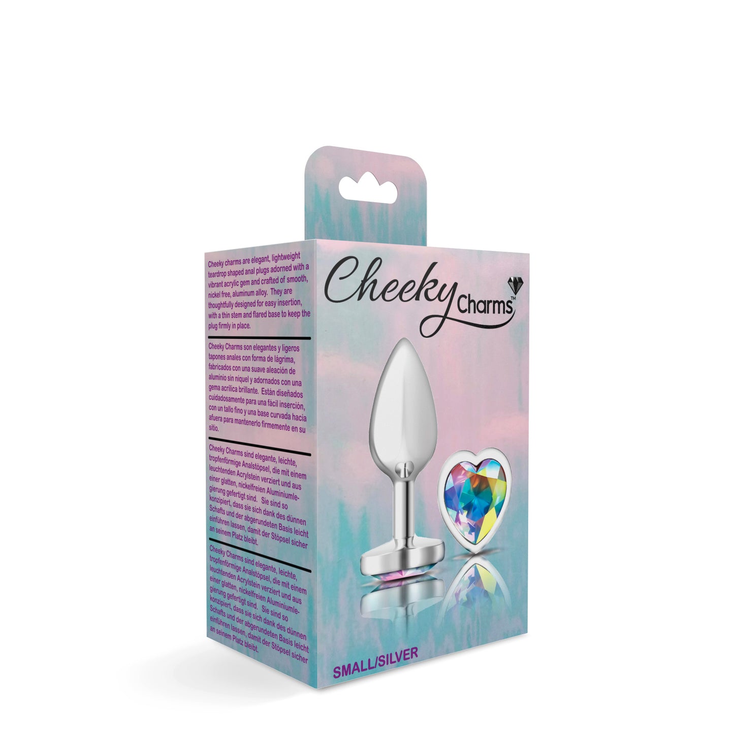 Cheeky Charms-Silver Metal Butt Plug- Heart-Clear-Small VB-CC9126