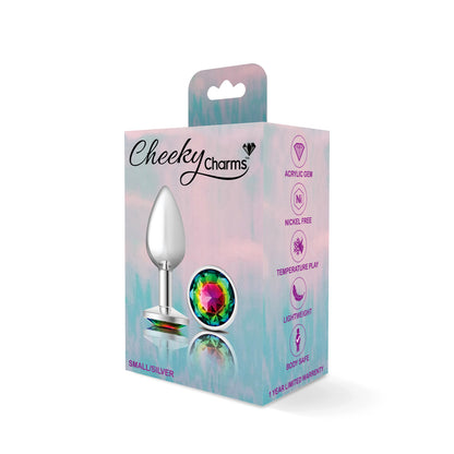 Cheeky Charms-Silver Metal Butt Plug- Round-Rainbow-Small VB-CC9117