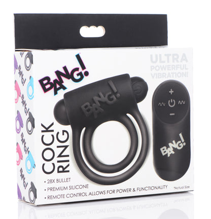 Bang - Silicone Cock Ring and Bullet With Remote  Control - Black BNG-AG572-BLK