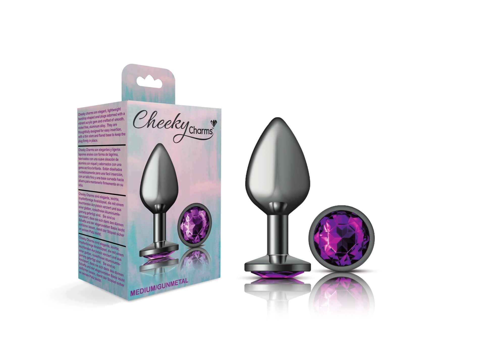 Cheeky Charms-Gunmetal Metal Butt Plug- Round-Deep Purple-Medium VB-CC9124