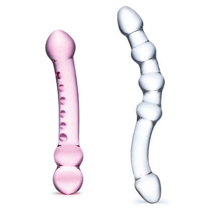 2 Pc Double Pleasure Glass Dildo Set - Pink/clear GLAS-SET-01