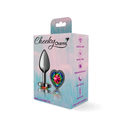 Cheeky Charms-Gunmetal Metal Butt Plug- Heart-Rainbow-Small VB-CC9132