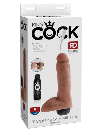 King Cock 8 Inch Squirting Cock With Balls -Tan PD5602-22